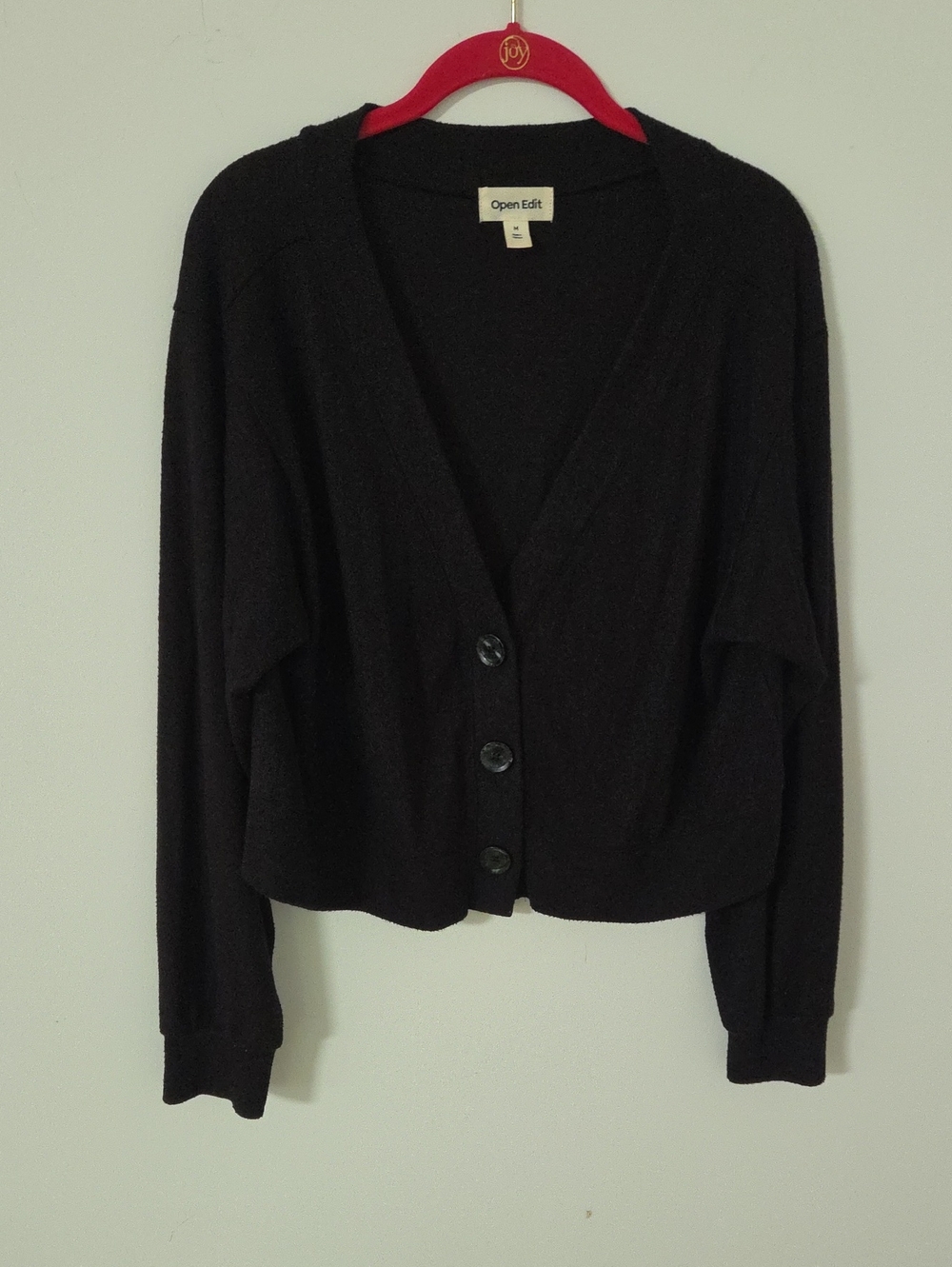 Open Edit Women's Black V-Neck Button Cardigan